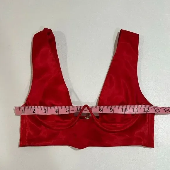 Oh Polly Red Satin Underwire Crop Top Size 2 US / UK 6 - Picture 4 of 6